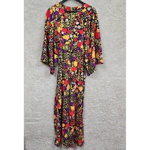 Vintage Womens Maxi‎ Dress Medium Colorful Floral 3/4 Sleeve Wide Sleeve Hippie